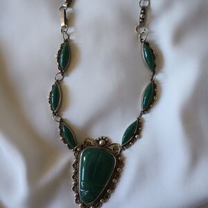 Sterling Silver And Navajo Jade Necklace